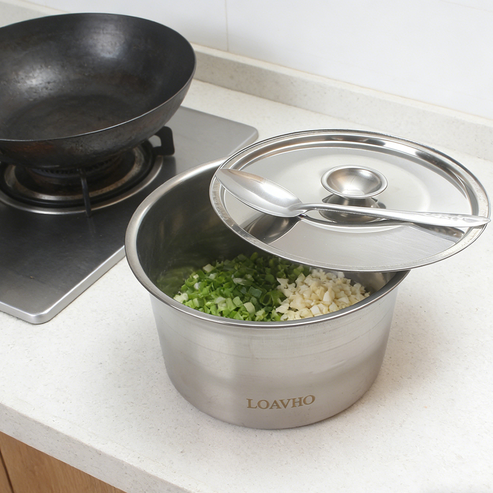 LOAVHO Stainless Steel Container with Lid & Spoon - Containers for household or kitchen use, Perfect for Storing Rice, Soup, and Condiments