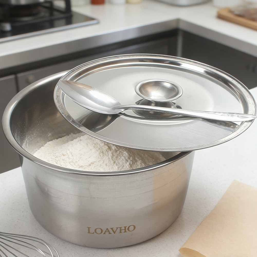 LOAVHO Stainless Steel Container with Lid & Spoon - Containers for household or kitchen use, Perfect for Storing Rice, Soup, and Condiments