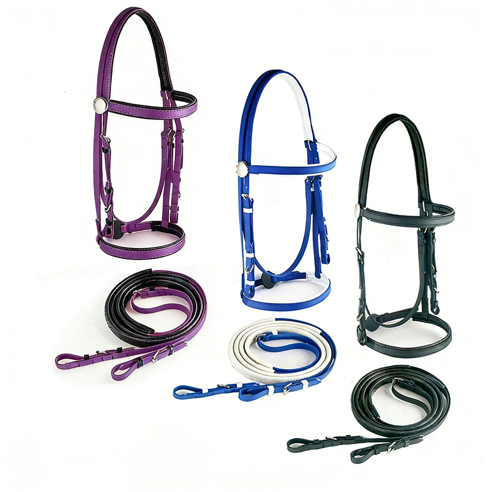 TENG Durable PVC Bridles with Reins, Comfortable Horse Bridle Set for Equestrian Training, Outdoor Riding and Daily Use