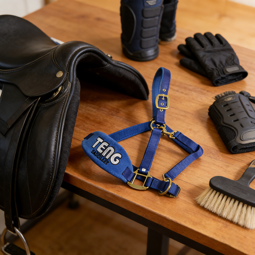 TENG Adjustable Brass Hardware Nylon Horse Halters with Fleece Padded, Comfortable & Durable Halter for for Daily Grooming, Turnout, Transport