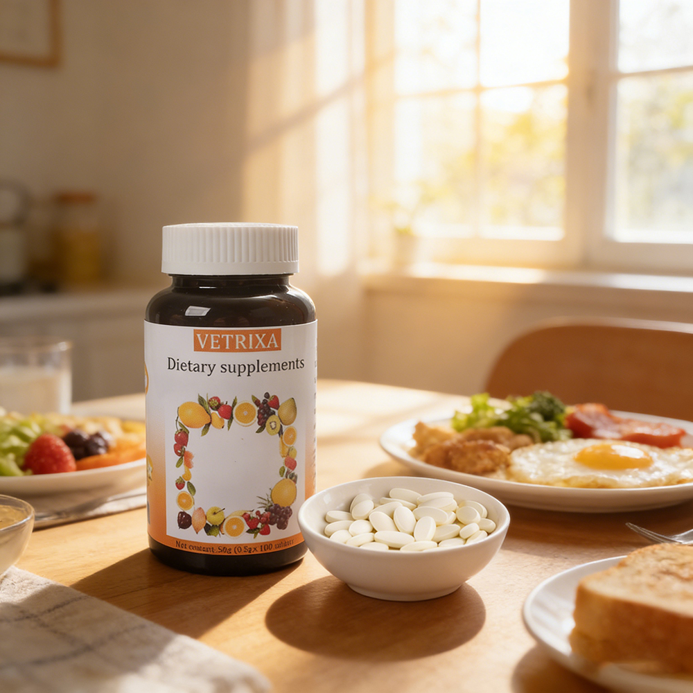 VETRIXA Fruit-Based Dietary Supplements, 100 Tablets Natural Multivitamin Extract for Daily Nutritional Support and Immune Boost, Ideal for Home and Office Use.