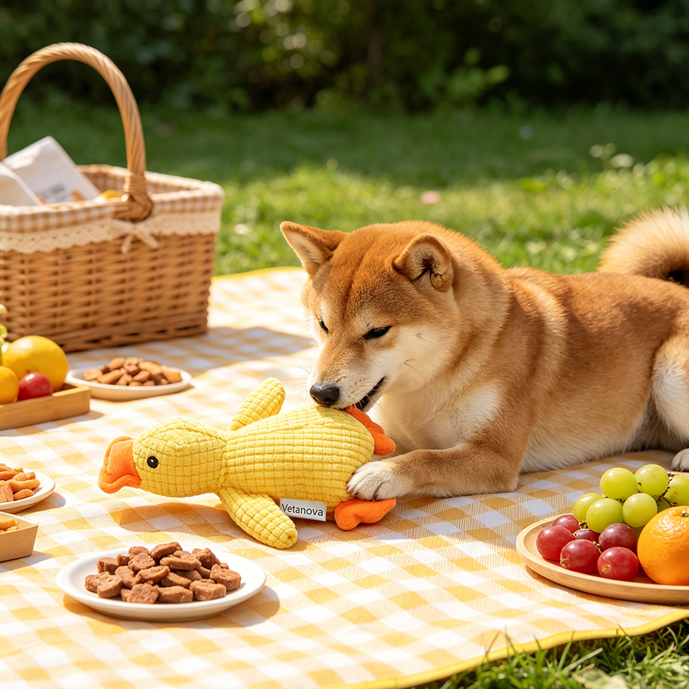 Vetanova Interactive Plush Duck Toy for pets, Squeaker Dog Toy to Relieve Boredom and Anxiety for Small Medium Dogs