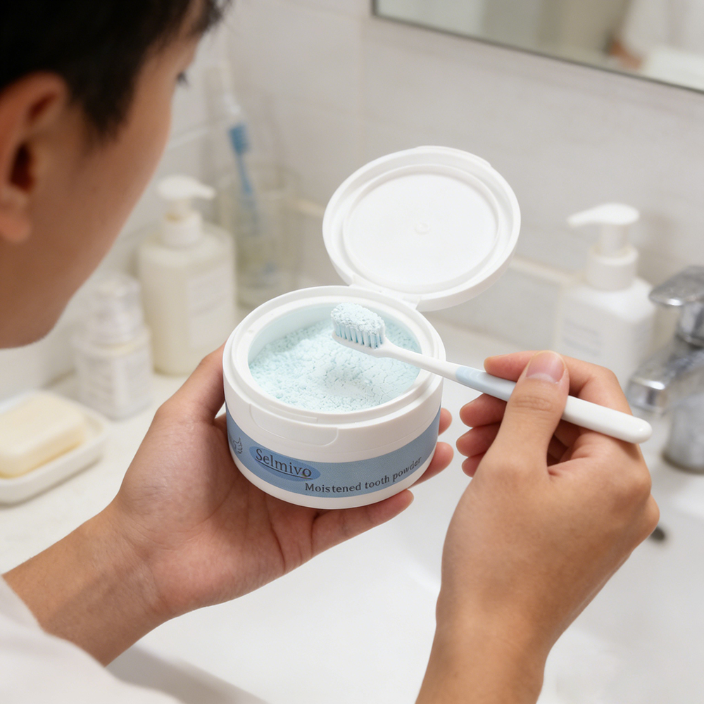 Selmivo 50g Mois tened tooth powder for Teeth Whitening, Natural Stain Remover for Coffee & Smoke, Gentle Daily Oral Care for Brighter Smile