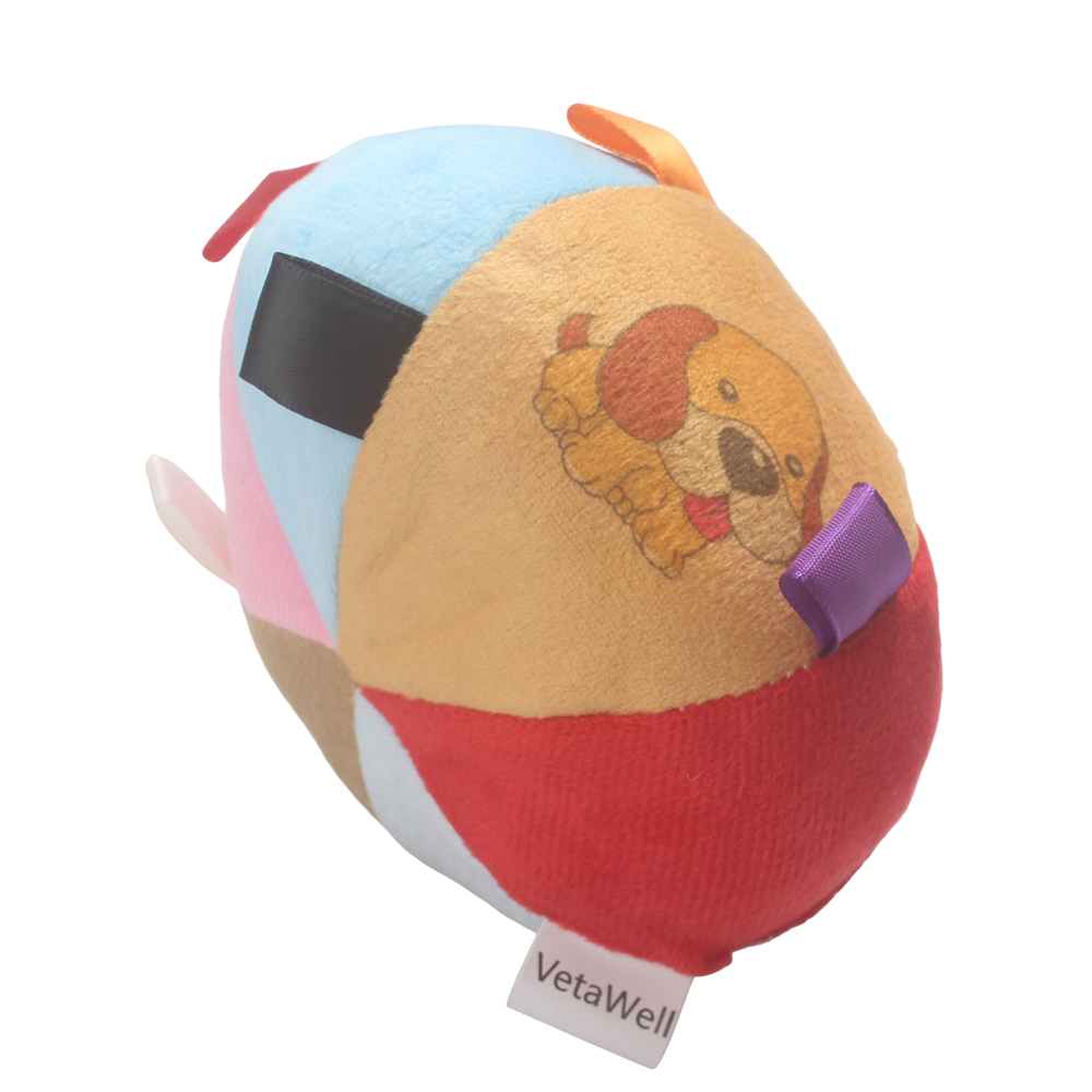 VetaWell Soft Plush Dog Toys for Small Medium Dogs, Colorful Interactive Dog Ball Toy with Sensory Ribbon Tags, Squeaky Puppy Toy for Indoor Fetch and Play