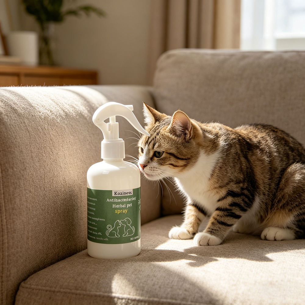 Koziness Gentle Herbal Pet Antibacterial Spray - 10.1oz Non-Toxic Deodorizer for Kittens & Puppies, Effective Antibacterial Spray for Pet Paws, Coats and Sensitive Skin Care