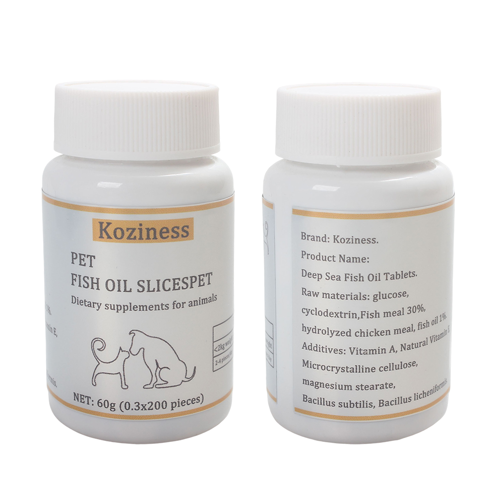 Koziness Pet Fish Oil Slices, Dietary Supplements for Animals for Shiny Coat and Healthy Skin, Omega-3 Rich Tablets for Dogs and Cats, 200 Pieces
