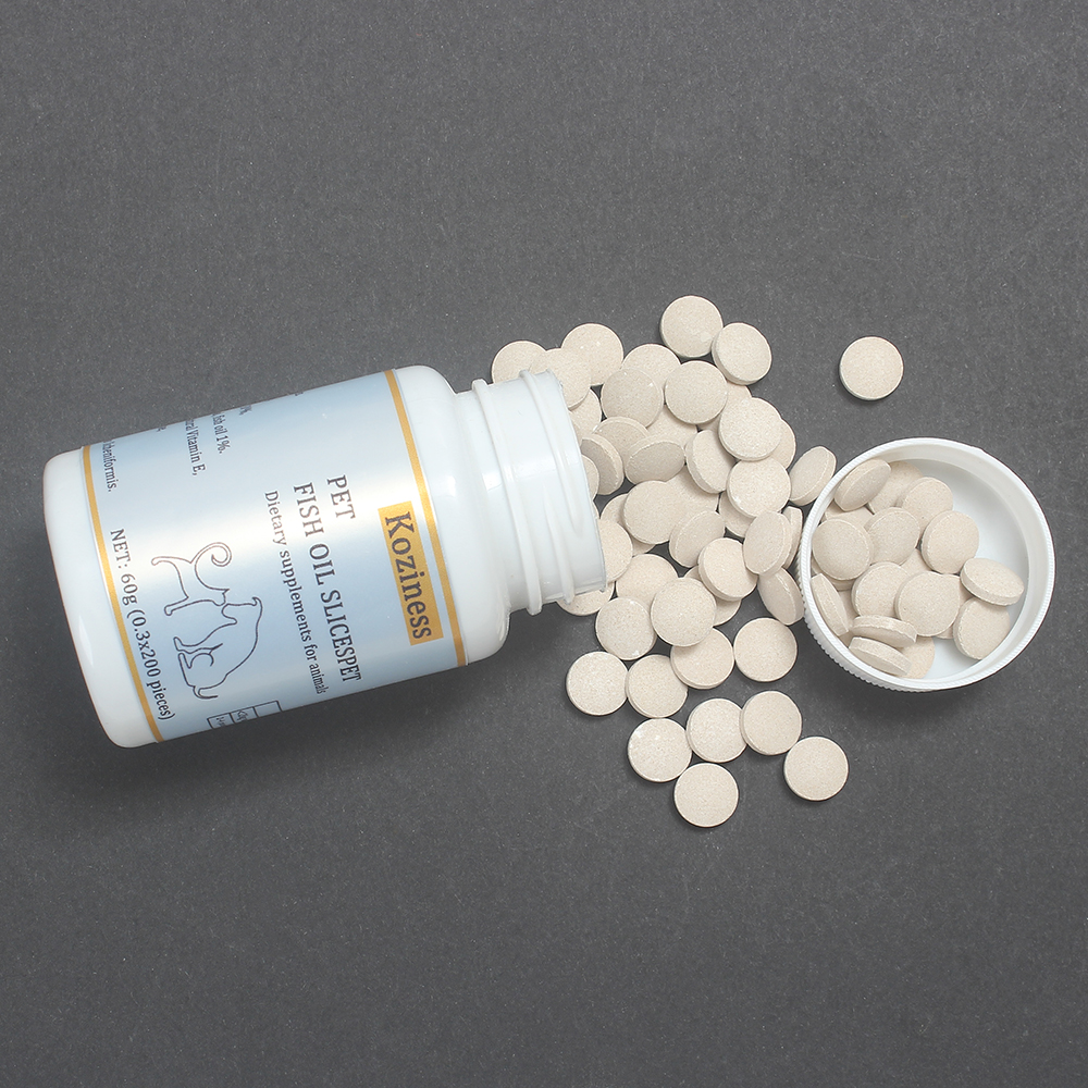 Koziness Pet Fish Oil Slices, Dietary Supplements for Animals for Shiny Coat and Healthy Skin, Omega-3 Rich Tablets for Dogs and Cats, 200 Pieces