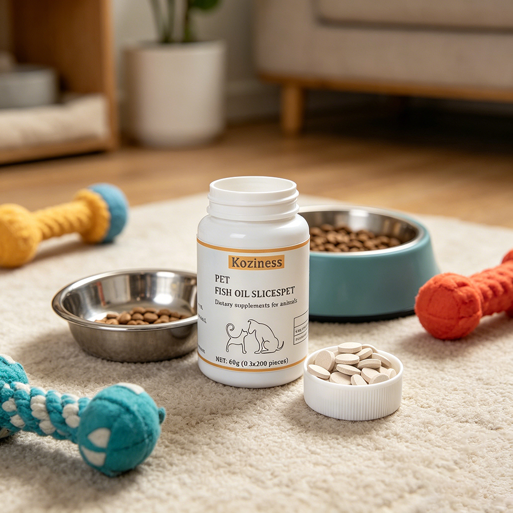 Koziness Pet Fish Oil Slices, Dietary Supplements for Animals for Shiny Coat and Healthy Skin, Omega-3 Rich Tablets for Dogs and Cats, 200 Pieces