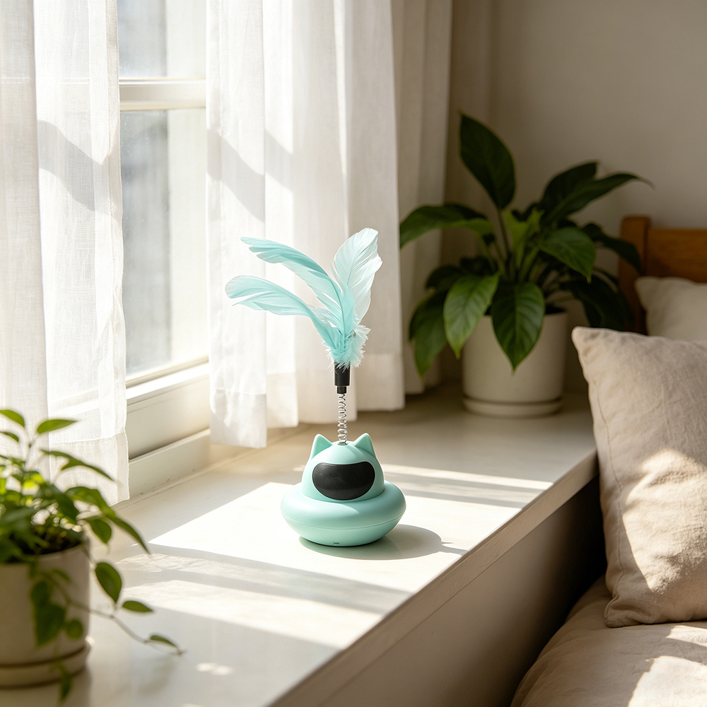 PetSphere Interactive Pet toys - Wobbling Tumbler Cat Toy with Spring Feather Wand, Automatic Bouncing Kitten Teaser for Indoor Floor Exercise and Self-Play.