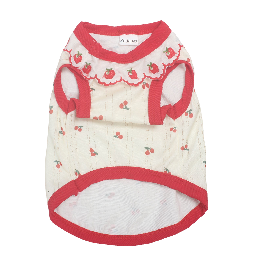 Zetiapax Costumes for Animals, Sweet Cherry Pattern Pet Clothes, Soft Cotton Dog Cat Tank Top with Red Trim, Comfortable Pet Apparel for Indoor Wear, Outdoor Walks, Daily Wear