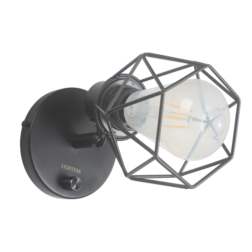 LIGHTESS Dimmable Wall Lamp, Retro Metal Wire Cage Lamps for Indoor Wall Lighting, Industrial Black Sconce Fixture for Bedside, Kitchen, Cafe, and Farmhouse Decor