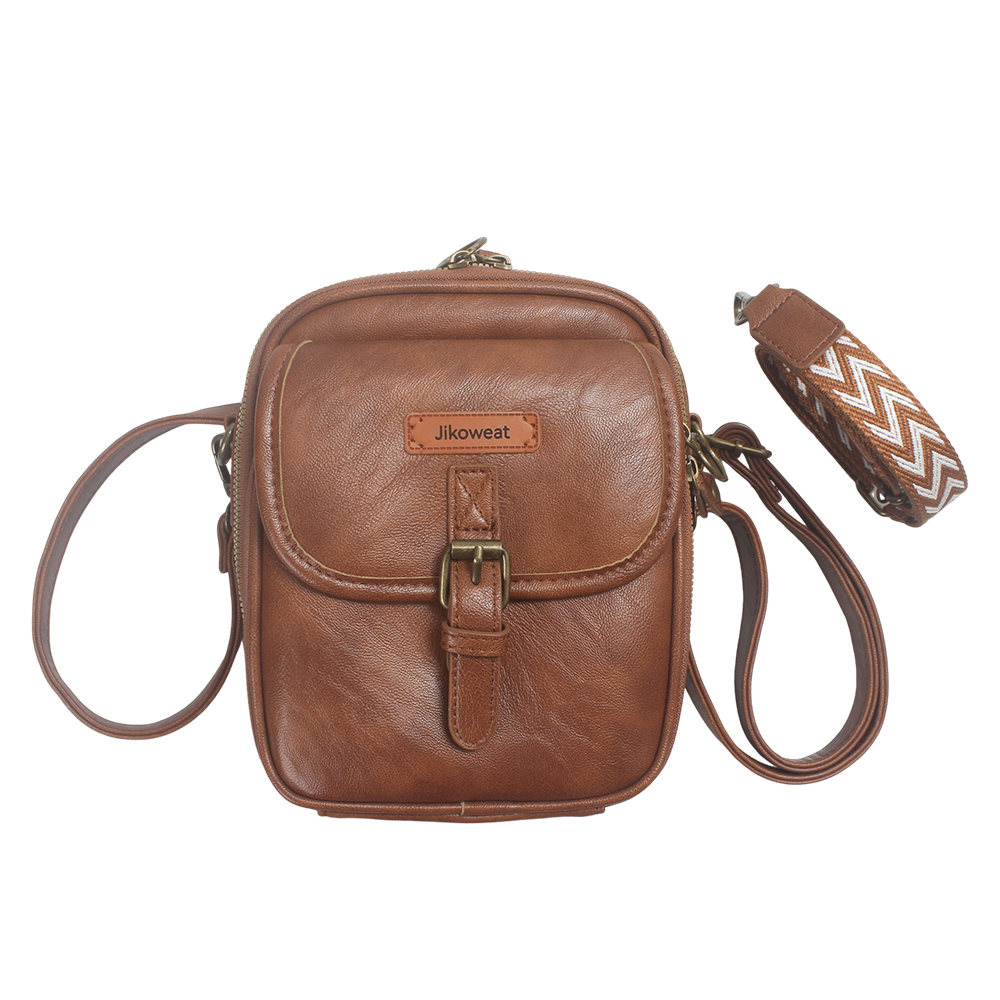 Jikoweat Vintage Faux Leather Shoulder bags for Men & Women, Multi-Pocket Small Crossbody Messenger Bag for Daily Commute and Travel.