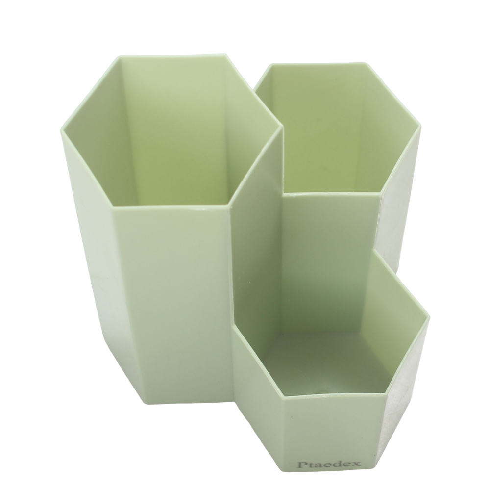 Ptaedex 3-Compartment Hexagon Organizers for stationery use, Desktop Pen Pencil Holder for Office, School Supplies and Makeup Brush Storage, Mint Green