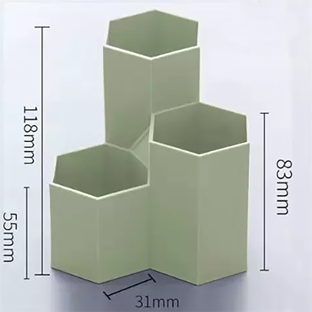 Ptaedex 3-Compartment Hexagon Organizers for stationery use, Desktop Pen Pencil Holder for Office, School Supplies and Makeup Brush Storage, Mint Green