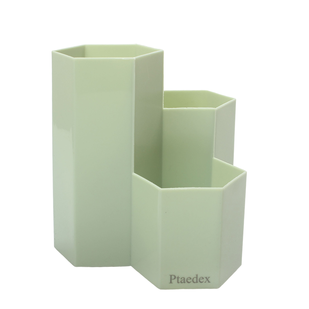 Ptaedex 3-Compartment Hexagon Organizers for stationery use, Desktop Pen Pencil Holder for Office, School Supplies and Makeup Brush Storage, Mint Green