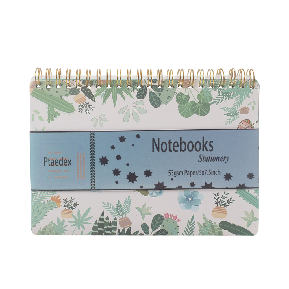 Ptaedex 3 Pack Spiral Notebooks Stationery Set, 5 x 7.5 Inch Botanical Cactus Design Journals with Gold Wire Binding, Small Portable Notepads for School, Office and Home Note Taking