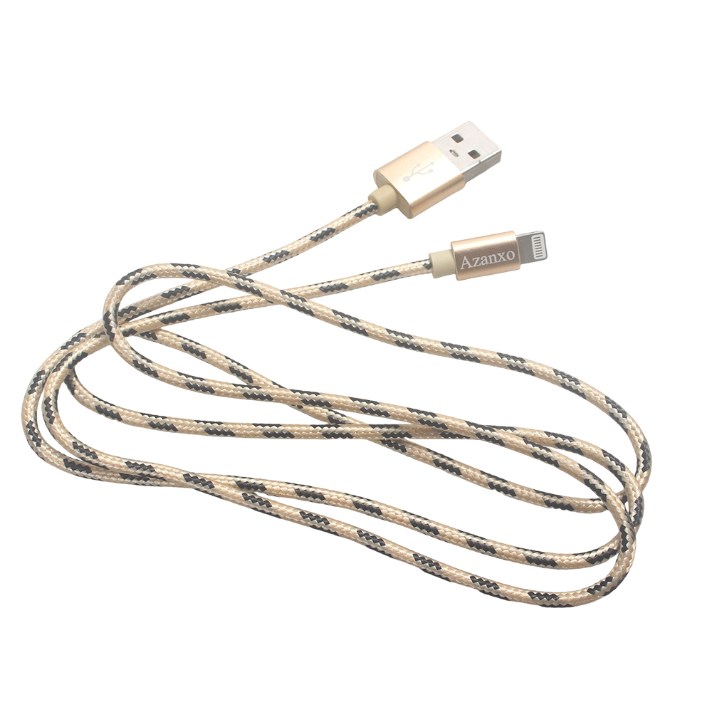 Azanxo 1.5M/5FT iPhone Lightning Data Cables, Durable Braided Charging Cord, High-Speed Data Transfer & Fast Charging Cable for iPhone/iPad, Ideal for Car Travel, Office Work & Daily Use - Gold 2 Pack