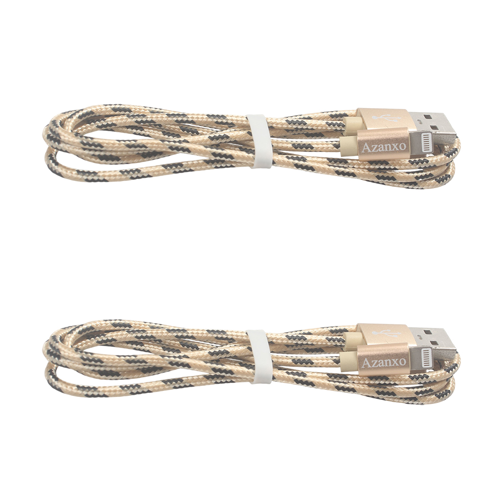 Azanxo 1.5M/5FT iPhone Lightning Data Cables, Durable Braided Charging Cord, High-Speed Data Transfer & Fast Charging Cable for iPhone/iPad, Ideal for Car Travel, Office Work & Daily Use - Gold 2 Pack