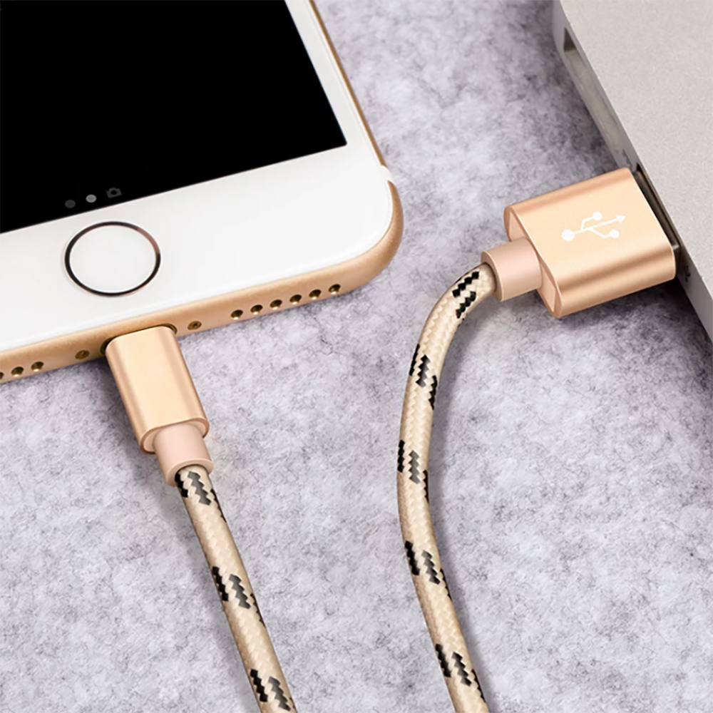 Azanxo 1.5M/5FT iPhone Lightning Data Cables, Durable Braided Charging Cord, High-Speed Data Transfer & Fast Charging Cable for iPhone/iPad, Ideal for Car Travel, Office Work & Daily Use - Gold 2 Pack