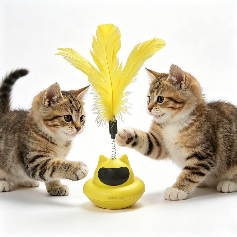 Mokrinon Interactive Cat Toy, Feather Spring Tumbler Pet Toys for Indoor Cats, Automatic Wobble Teaser for Exercise and Daily Entertainment at Home