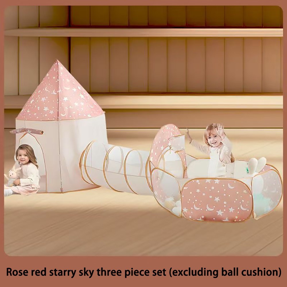 SUCHDECO 3-in-1 Play Tents for Kids with Tunnel and Ball Pit, Pop Up Starry Castle Playhouse for Toddlers Girls, Portable Indoor and Outdoor Adventure Set for Backyard & Playroom Games