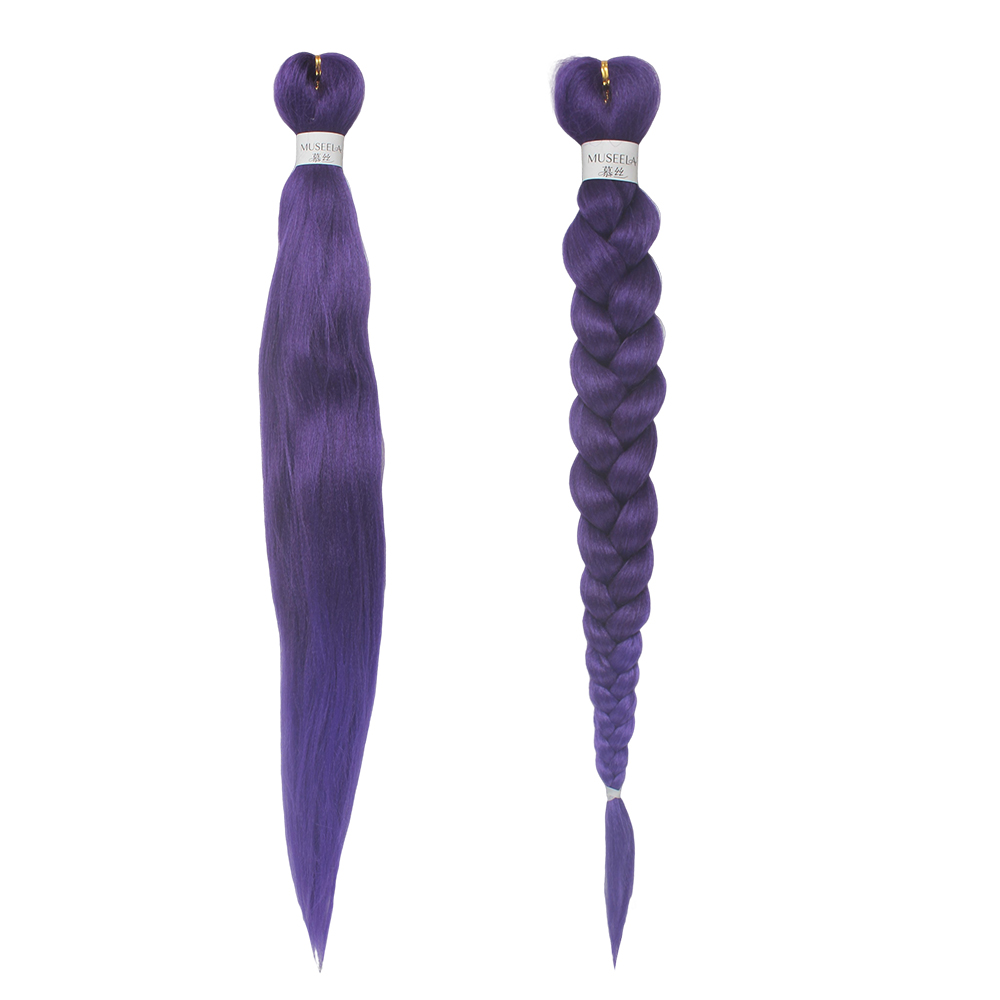MUSEELA 慕丝 Purple Braiding Hair Wigs, 32 Inch High Temperature Synthetic Braids Hair Extensions for Daily Wear, Cosplay & Festival
