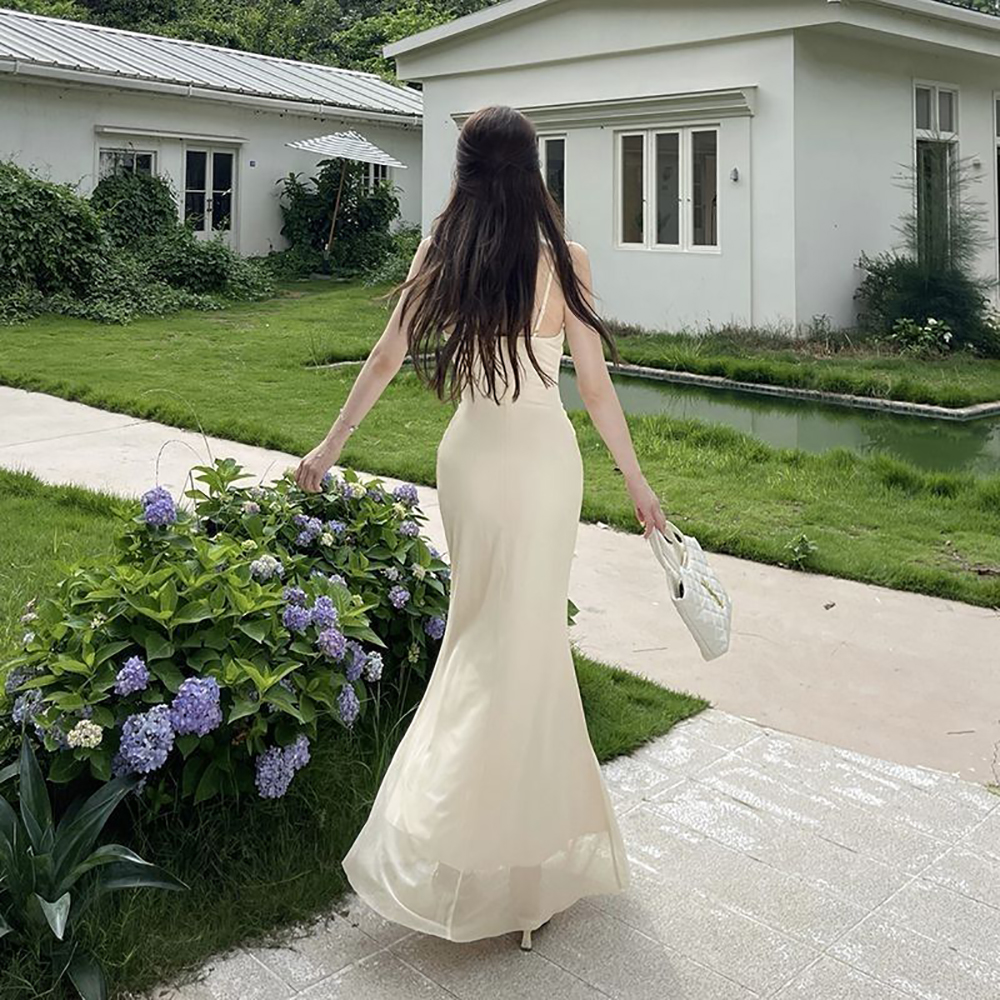 HideRacoon Elegant Cowl Neck Satin Slip Dress, Formalwear, namely, dresses, Ruched Bodycon Midi Gown for Wedding Guest and Cocktail Party
