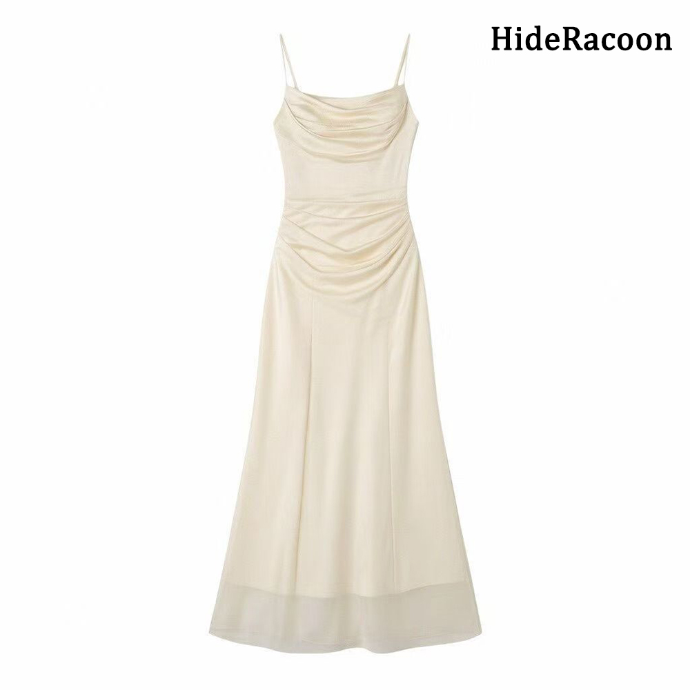 HideRacoon Elegant Cowl Neck Satin Slip Dress, Formalwear, namely, dresses, Ruched Bodycon Midi Gown for Wedding Guest and Cocktail Party