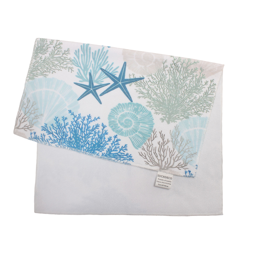 SUCHDECO Towels of Textile with Sea Life Pattern, 2-Piece Set Soft Quick Dry Hand Towels for Bathroom and Kitchen, Highly Absorbent Fingertip Towels for Guest Room