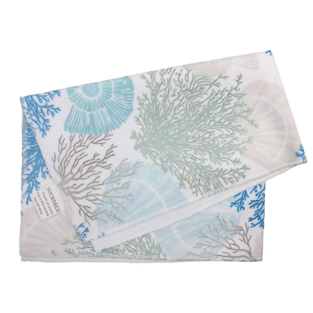 SUCHDECO Towels of Textile with Sea Life Pattern, 2-Piece Set Soft Quick Dry Hand Towels for Bathroom and Kitchen, Highly Absorbent Fingertip Towels for Guest Room