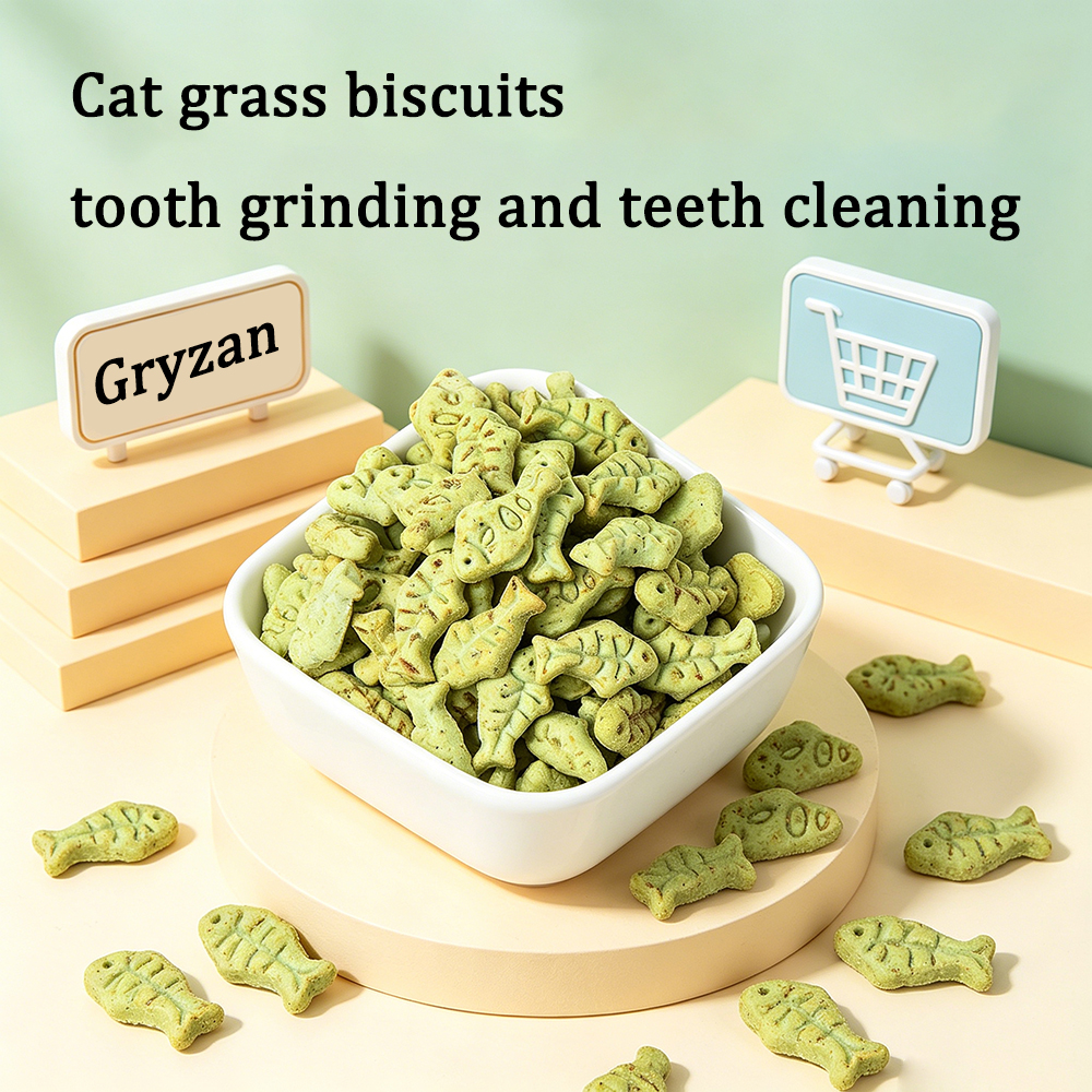 Gryzan Edible Pet Treats, Natural Cat Grass Biscuits for Hairball Removal & Digestion, Fish-Shaped Healthy Snacks for Indoor Cats and Kittens, Daily Reward Supplement