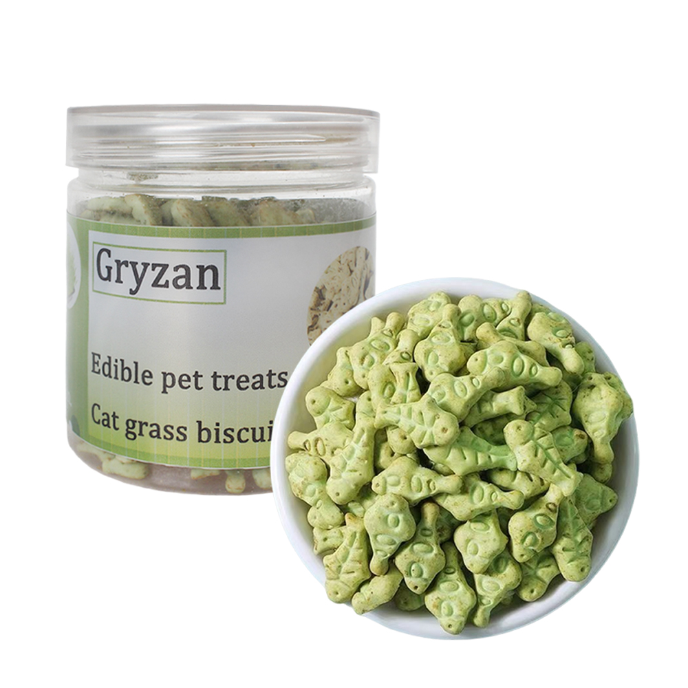 Gryzan Edible Pet Treats, Natural Cat Grass Biscuits for Hairball Removal & Digestion, Fish-Shaped Healthy Snacks for Indoor Cats and Kittens, Daily Reward Supplement