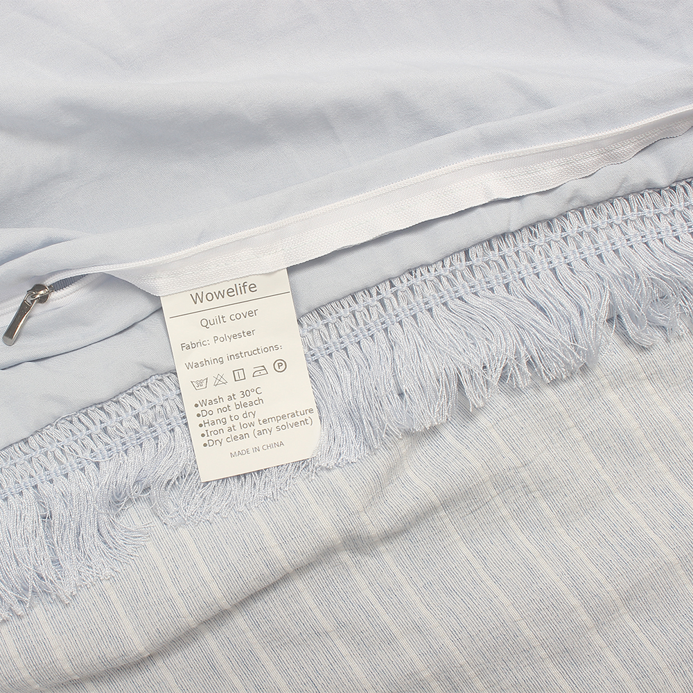 Wowelife Striped Fringe Edge Bed Linen 4PCS Duvet Cover Set, Soft Breathable Grey Bedding Set Suitable for Master Bedroom, Guest Room & Hotel Homestay All Seasons Use
