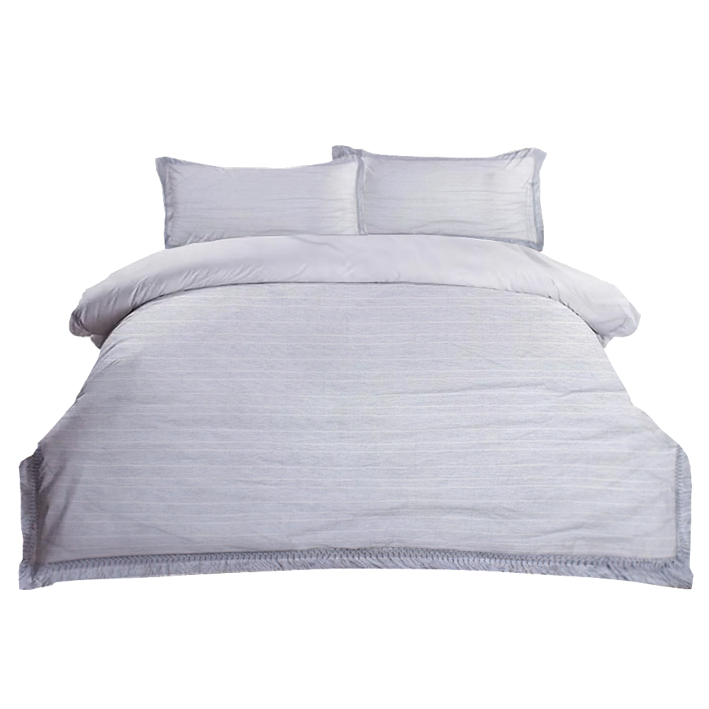Wowelife Striped Fringe Edge Bed Linen 4PCS Duvet Cover Set, Soft Breathable Grey Bedding Set Suitable for Master Bedroom, Guest Room & Hotel Homestay All Seasons Use
