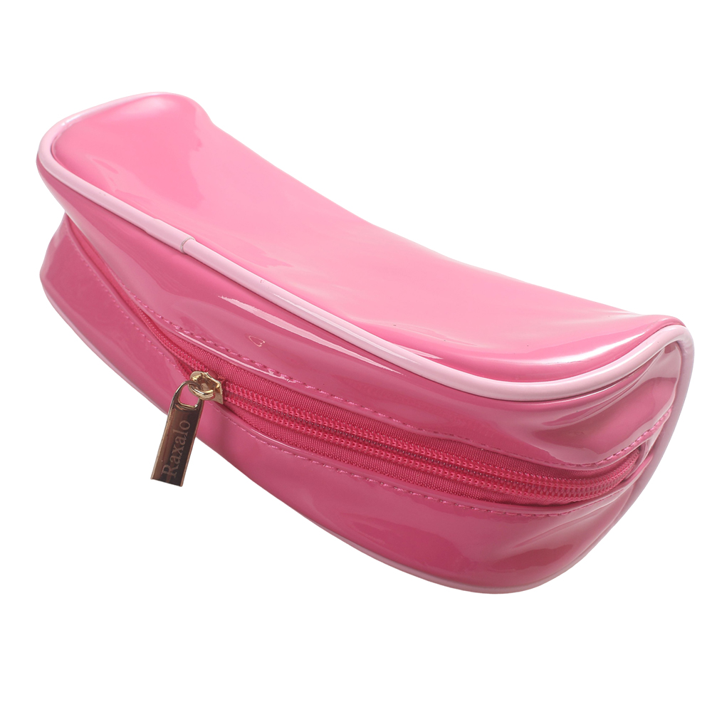 Raxalo Shiny Pink Leather Pencil Cases for School and Office, Portable Makeup Bag for Girls and Teens, Aesthetic Stationery Pouch Organizer for Students