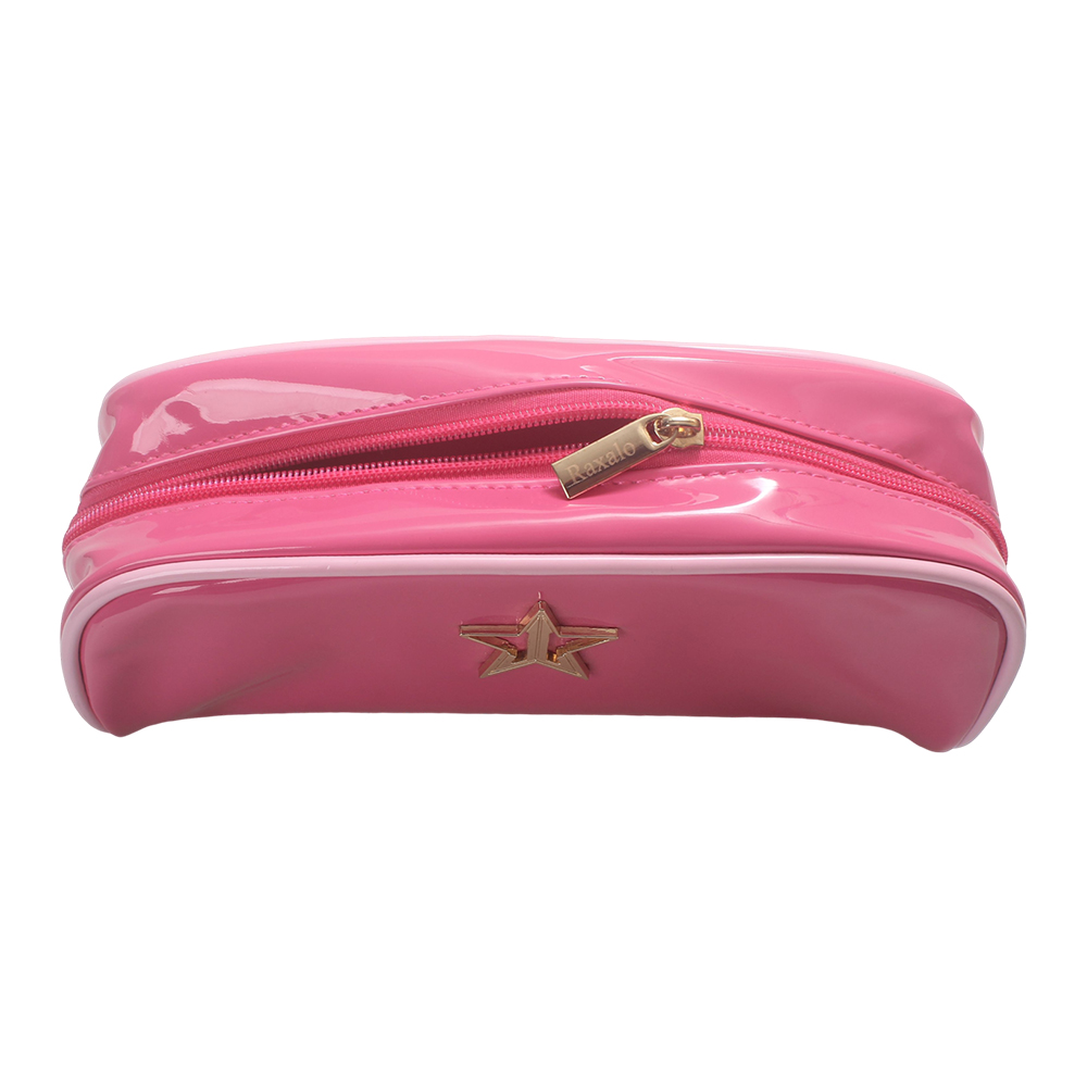 Raxalo Shiny Pink Leather Pencil Cases for School and Office, Portable Makeup Bag for Girls and Teens, Aesthetic Stationery Pouch Organizer for Students