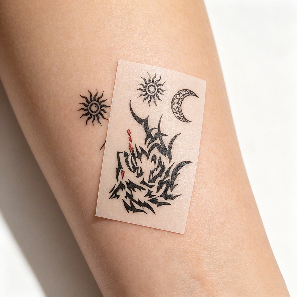 Raxalo 50 Sheets Black Temporary Tattoo Transfers, Assorted Tribal & Star Designs for Kids & Adults, Waterproof Long Lasting Body Art for Birthday Party Favors, Festivals, and Cosplay
