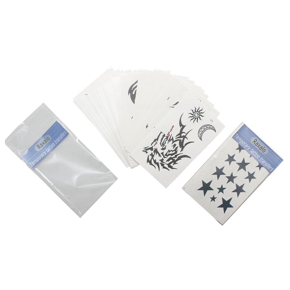 Raxalo 50 Sheets Black Temporary Tattoo Transfers, Assorted Tribal & Star Designs for Kids & Adults, Waterproof Long Lasting Body Art for Birthday Party Favors, Festivals, and Cosplay