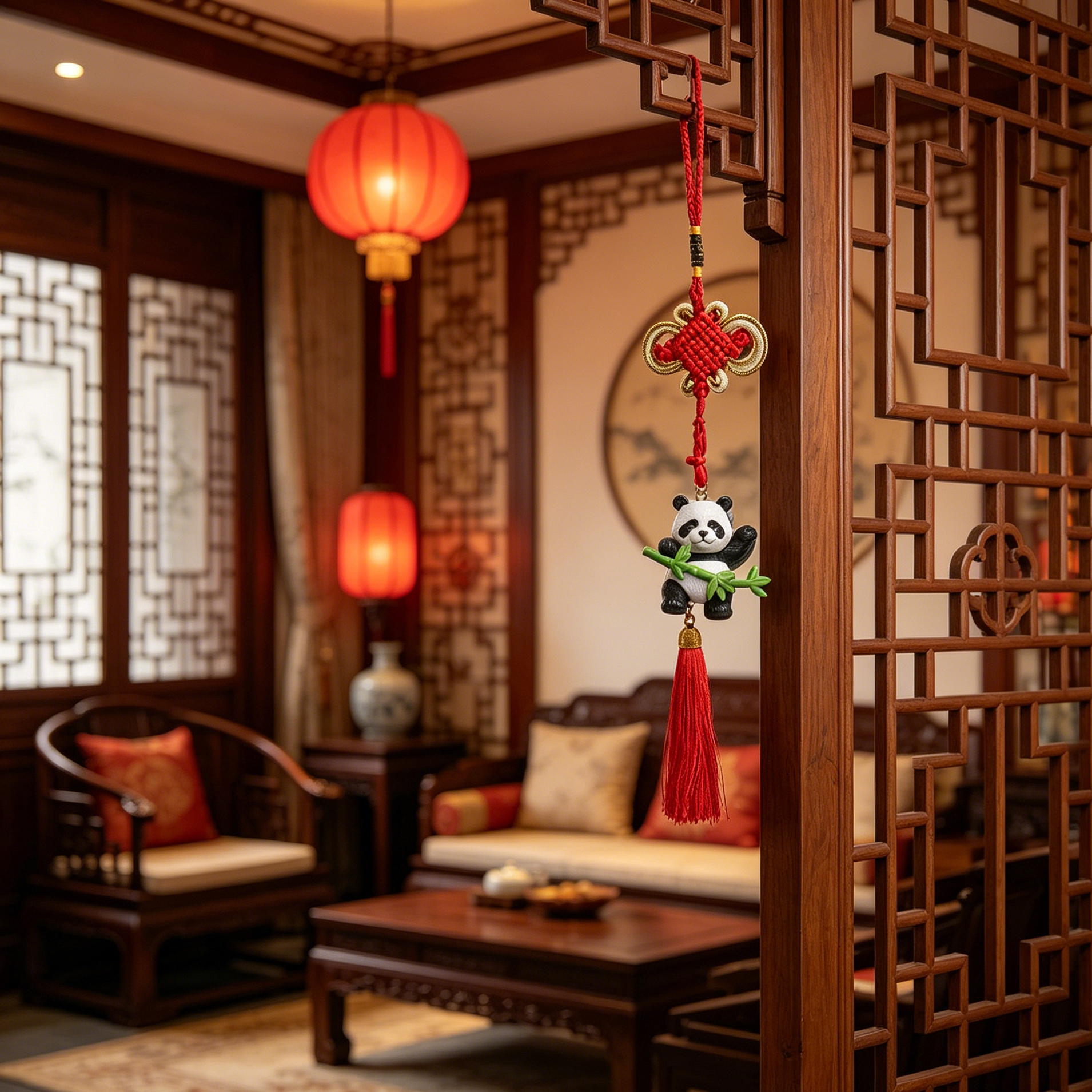 ChiiGe Chinese New Year Panda China Ornaments with Gift Box, Red Knot Tassel Lucky Charms for Spring Festival Home Decor, Door Hanging, and Festive Wall Art.