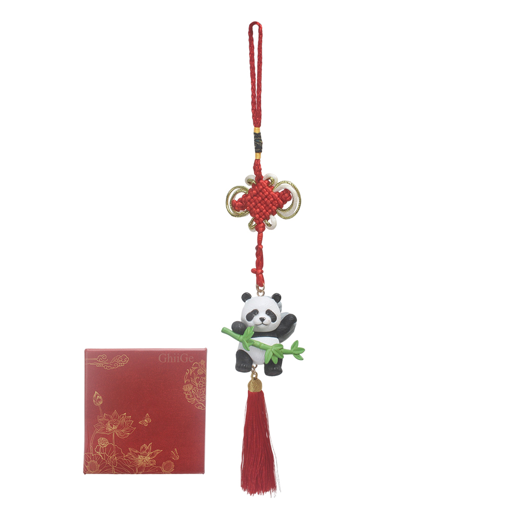 ChiiGe Chinese New Year Panda China Ornaments with Gift Box, Red Knot Tassel Lucky Charms for Spring Festival Home Decor, Door Hanging, and Festive Wall Art.