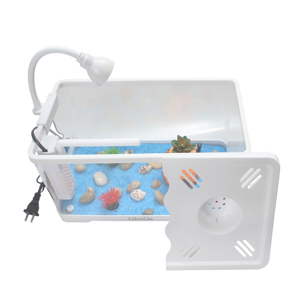 ChiiGe Desktop Indoor Aquaria with Quiet Internal Filter and Flexible LED Lamp, Stylish Mini Aquarium Kit for Office Desk and Study Room, Complete Fish Tank Set for Small Spaces and Stress Relief.