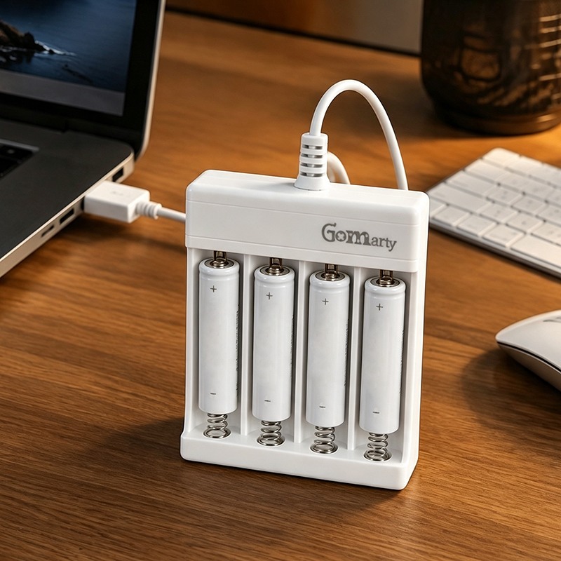 Gomarty 4‑Slot USB Battery Charger for AA/AAA Ni-MH / Ni-CD Rechargeable Batteries – Perfect for Remote Controls, Toys, Flashlights, Digital Cameras, and Game Controllers