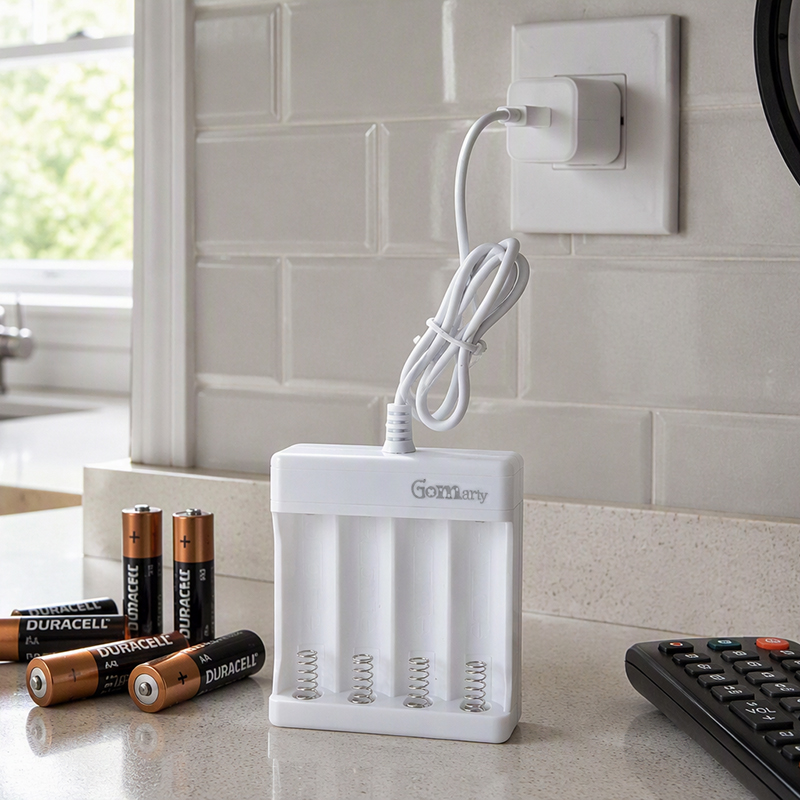 Gomarty 4‑Slot USB Battery Charger for AA/AAA Ni-MH / Ni-CD Rechargeable Batteries – Perfect for Remote Controls, Toys, Flashlights, Digital Cameras, and Game Controllers