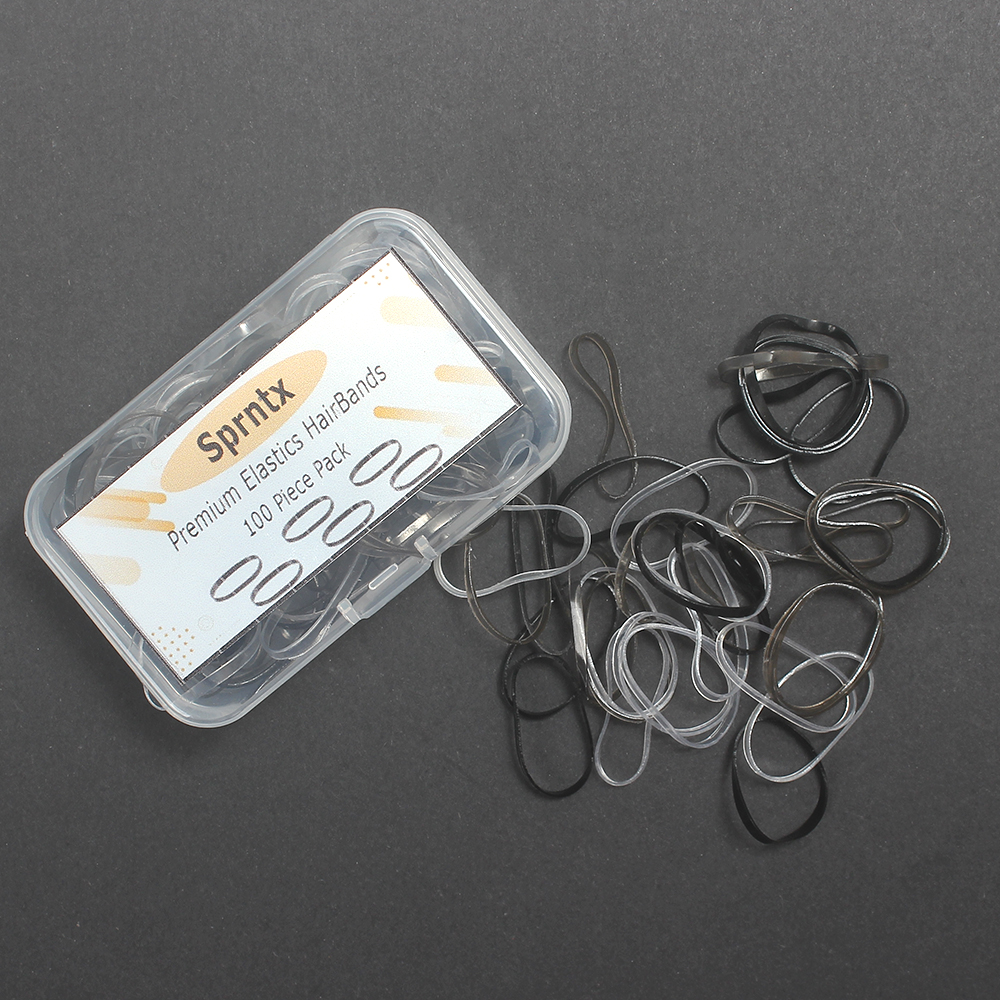 Sprntx 100 Pcs Premium Elastic HairBands - Small Hair Scrunchies for Girls and Women, Clear and Black Rubber Bands for Braids and Ponytails, Perfect for Daily Styling and Sports