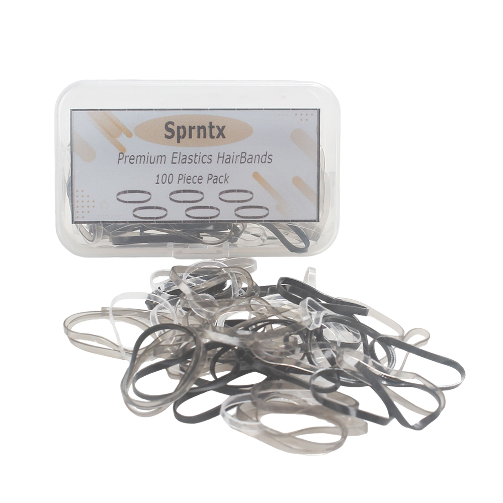 Sprntx 100 Pcs Premium Elastic HairBands - Small Hair Scrunchies for Girls and Women, Clear and Black Rubber Bands for Braids and Ponytails, Perfect for Daily Styling and Sports