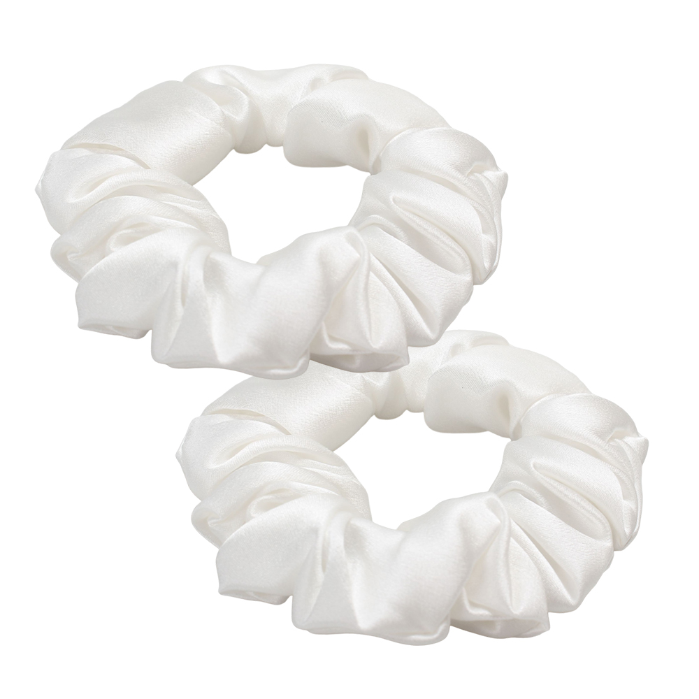 Sprntx 2 Pack White Silk Satin Hair Scrunchies, No Damage Elastic Hairbands for Women & Girls, Soft Hair Ties for Sleep, Daily Wear and Ponytails