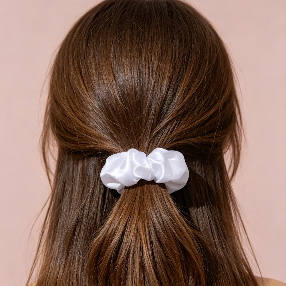 Sprntx 2 Pack White Silk Satin Hair Scrunchies, No Damage Elastic Hairbands for Women & Girls, Soft Hair Ties for Sleep, Daily Wear and Ponytails