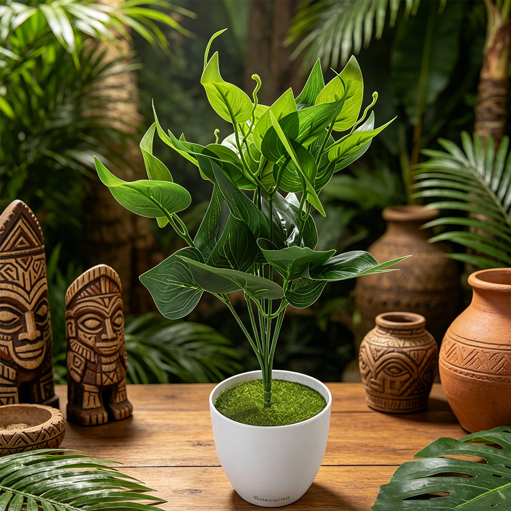 Rosearna Small Faux Potted Pothos, Artificial plants for Home Office Desk Decor, Realistic Greenery for Bookshelf, Living Room & Tabletop