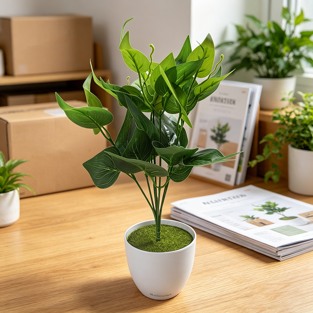 Rosearna Small Faux Potted Pothos, Artificial plants for Home Office Desk Decor, Realistic Greenery for Bookshelf, Living Room & Tabletop
