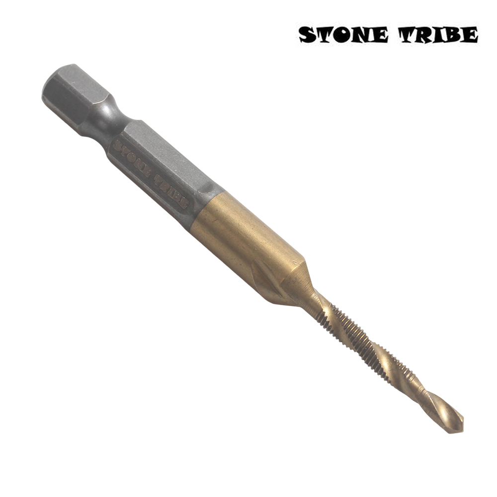 STONE TRIBE Power Drill Bits, HSS Titanium Coated Drill and Tap Bit, M3 x 0.5 Thread Size 1/4" Hex Shank, One-Step Drilling & Tapping for Tapping Aluminum, Stainless steel, Bronze, Hard Plastics